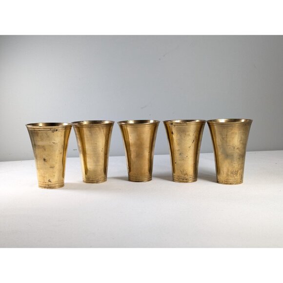 Vintage set of 5 solid brass Lassi cups, Indian brass glasses, Original Old - Picture 2 of 8